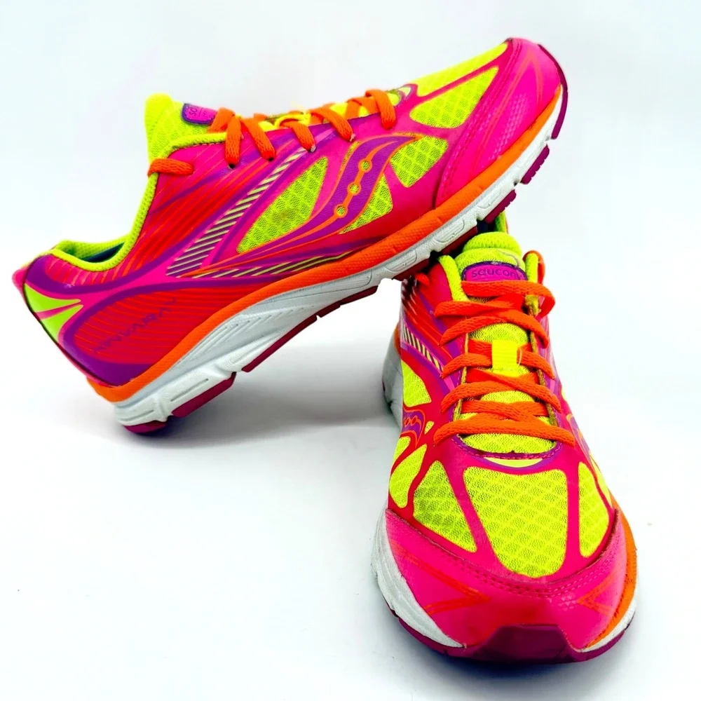 Saucony Kinvara 4 Running Shoes Girls 6.5  Fushia Pink Neon Yellow Running